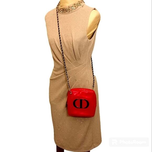 DIOR Crossbody Purse 6.5" Square RED GLOSSY converted Cosmetic bag w GOL… - Picture 3 of 16